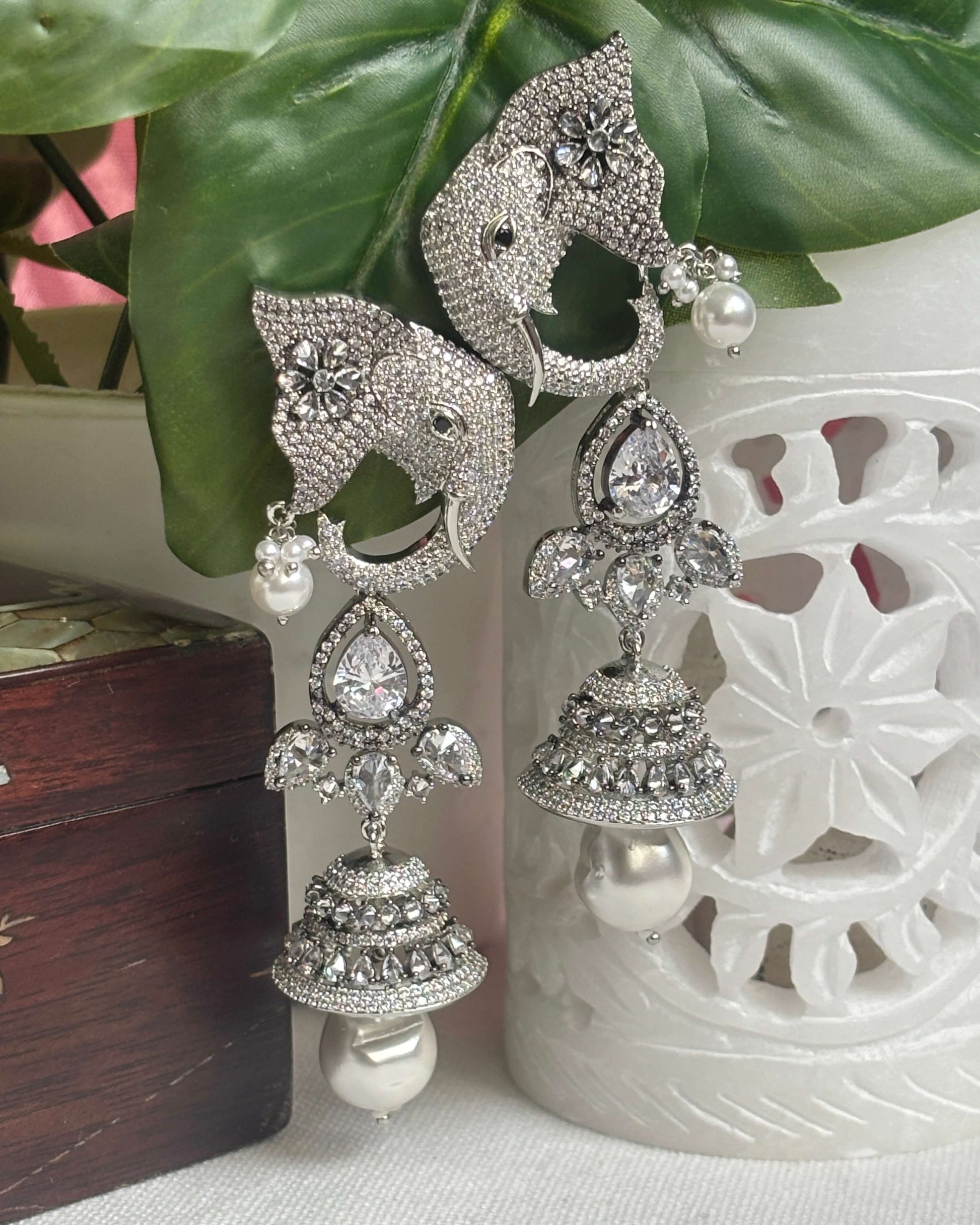 White Gajraaj American Diamond Zirconia Shoulder Duster Earrings