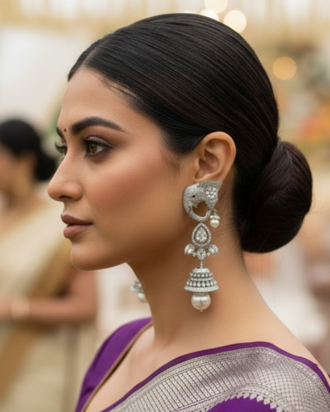 White Gajraaj American Diamond Zirconia Shoulder Duster Earrings