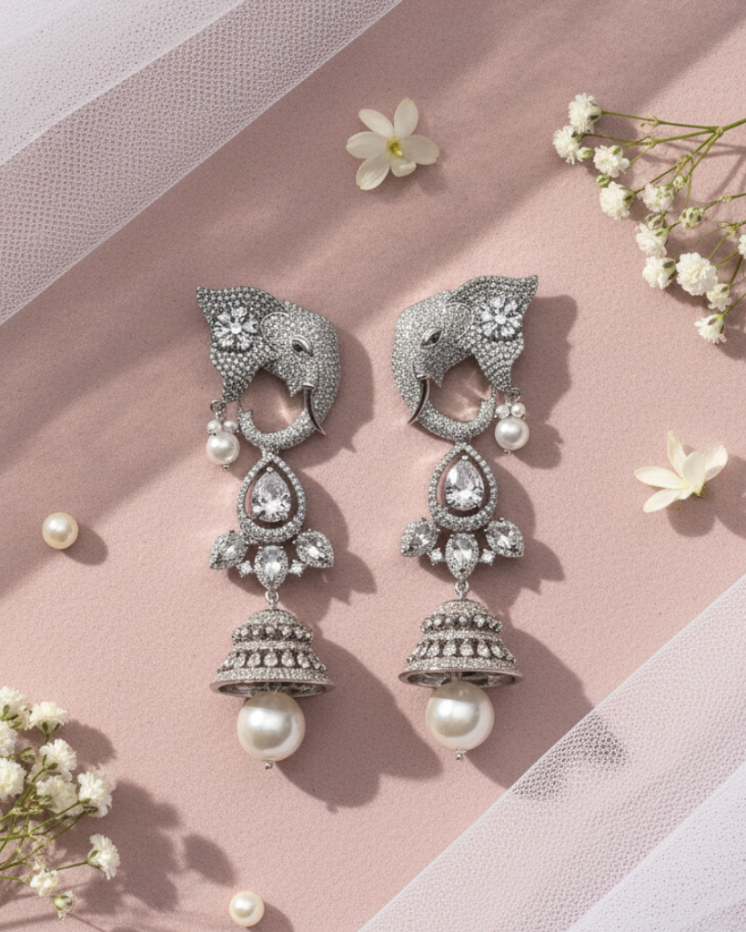 White Gajraaj American Diamond Zirconia Shoulder Duster Earrings