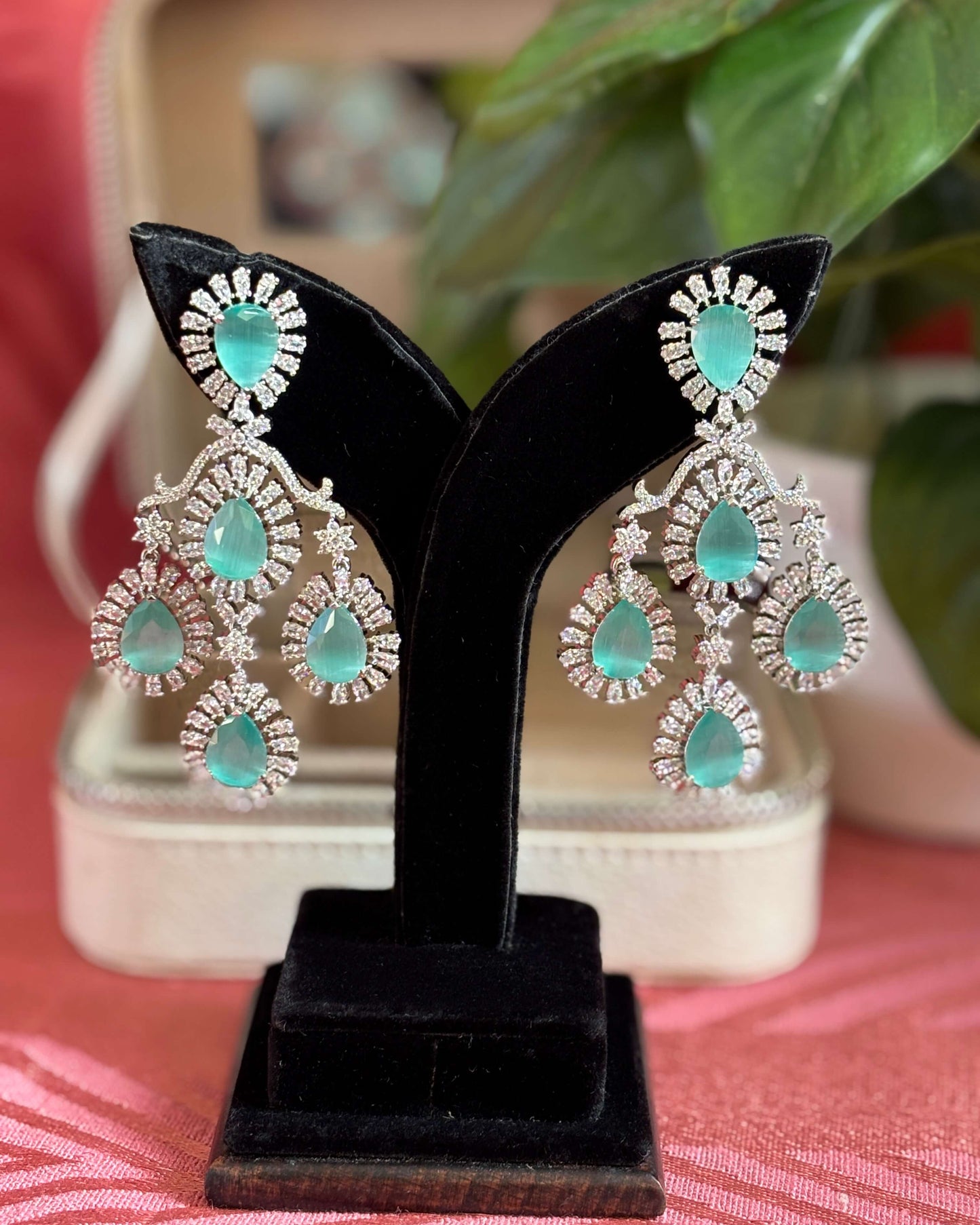 Mint Ethereal American Diamond Zirconia Shoulder Duster Earrings