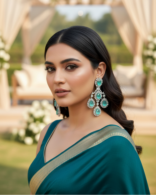 Mint Ethereal American Diamond Zirconia Shoulder Duster Earrings