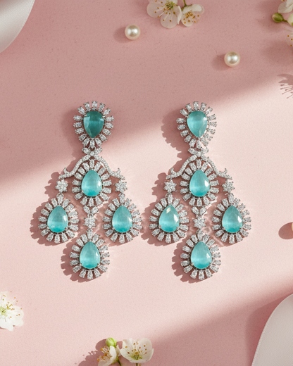 Mint Ethereal American Diamond Zirconia Shoulder Duster Earrings