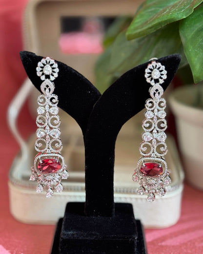 Ruby Twilight American Diamond Zirconia Shoulder Duster Earrings