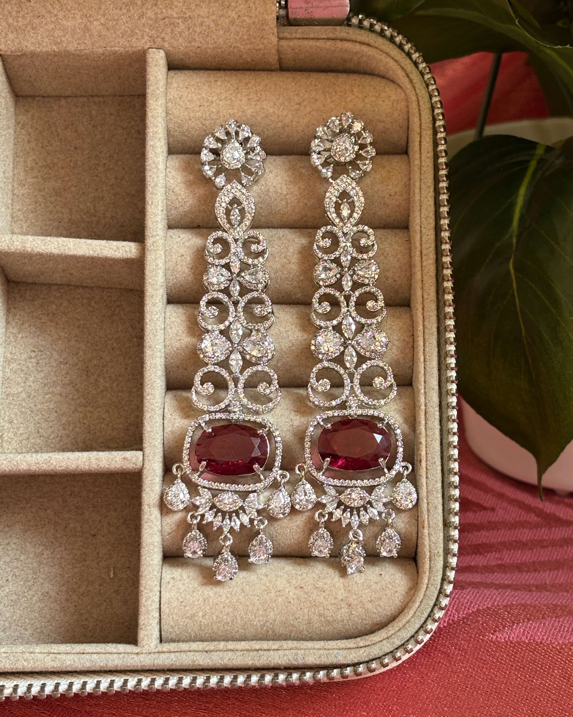Ruby Twilight American Diamond Zirconia Shoulder Duster Earrings