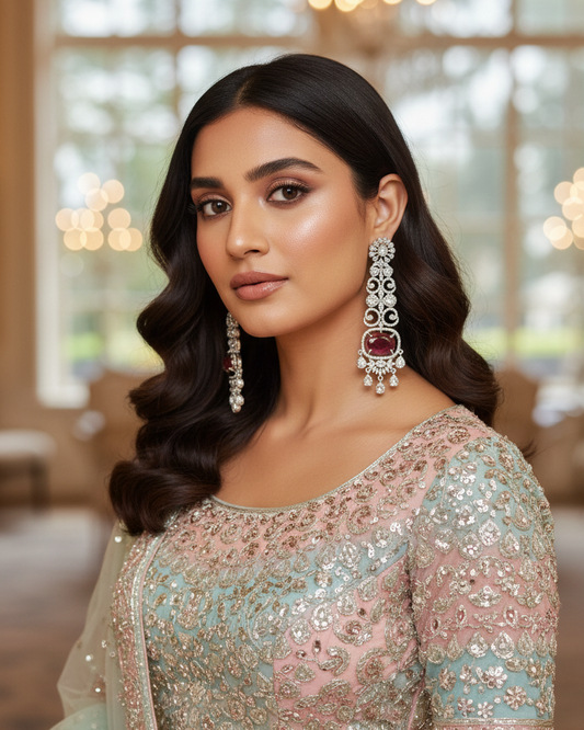 Ruby Twilight American Diamond Zirconia Shoulder Duster Earrings