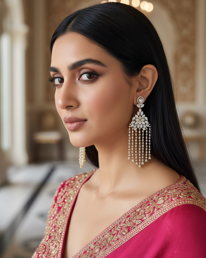 Dual Tone Drizzle American Diamond Zirconia Shoulder Duster Earrings