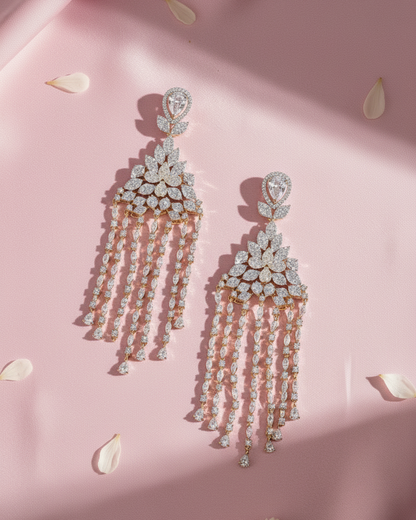 Dual Tone Drizzle American Diamond Zirconia Shoulder Duster Earrings