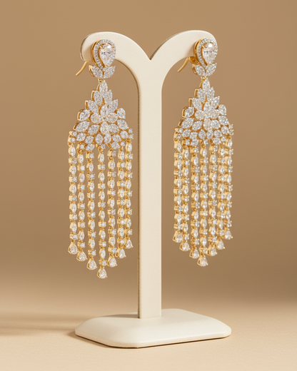 Dual Tone Drizzle American Diamond Zirconia Shoulder Duster Earrings