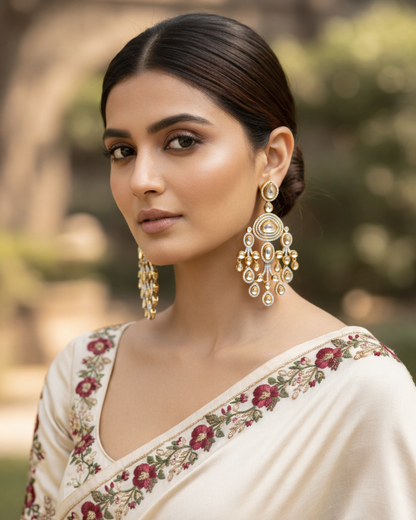 Golden Siyana American Diamond Zirconia Shoulder Duster Earrings 