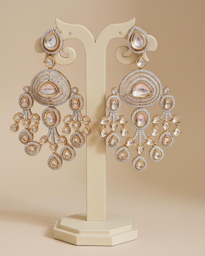 Golden Siyana American Diamond Zirconia Shoulder Duster Earrings 