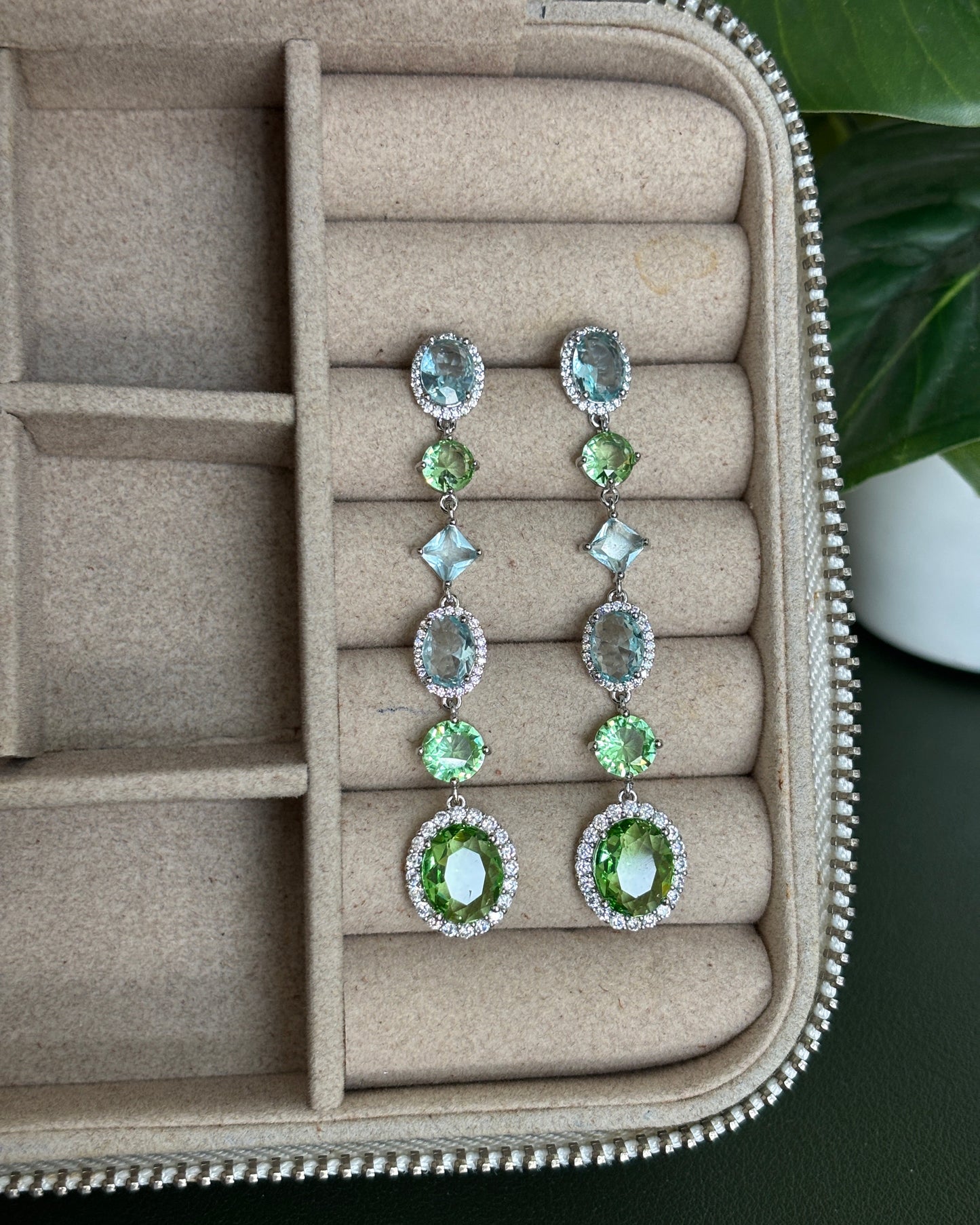 Aqua Sleek American Diamond Zirconia  Dangler Earrings