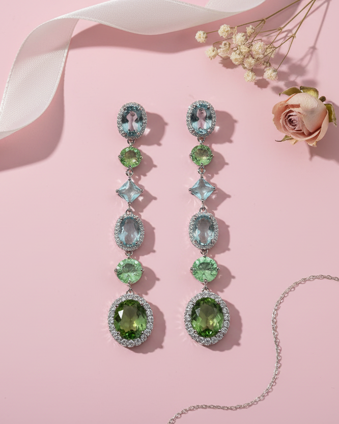 Aqua Sleek American Diamond Zirconia  Dangler Earrings