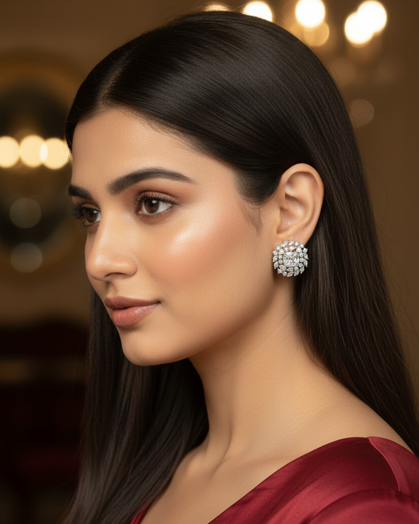White Classic American Diamond Zirconia Stud Earrings
