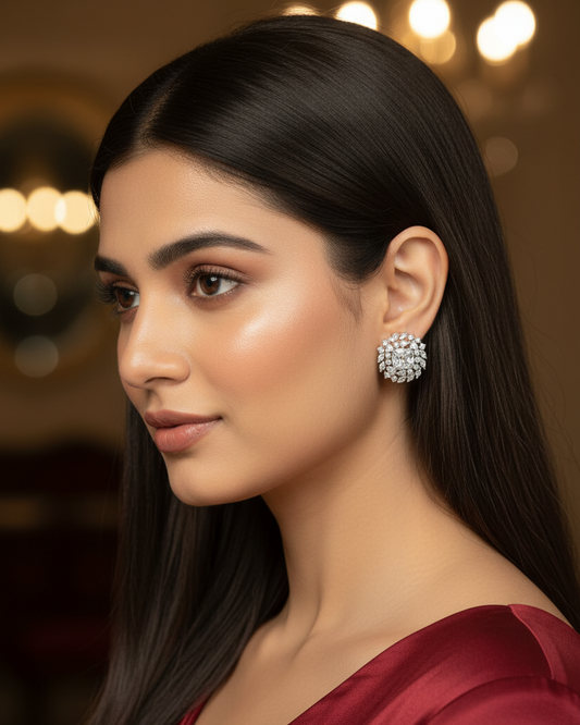 White Classic American Diamond Zirconia Stud Earrings