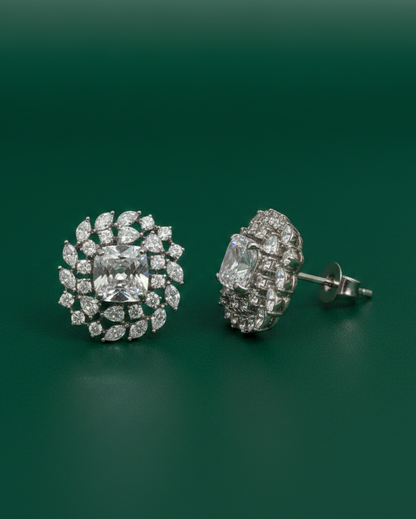 White Classic American Diamond Zirconia Stud Earrings