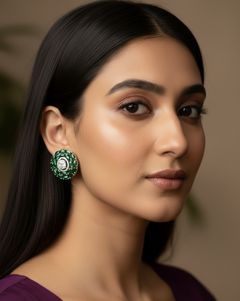Emerald Eden American Diamond Zirconia Stud Earrings