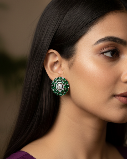 Emerald Eden American Diamond Zirconia Stud Earrings