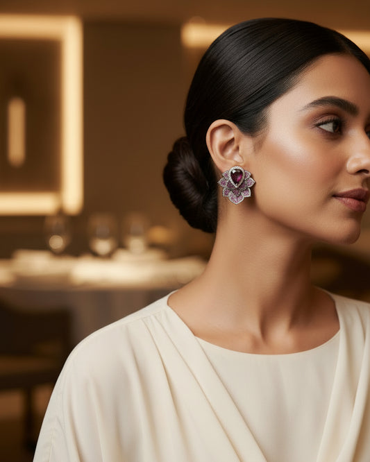 Ruby Blush American Diamond Zirconia Stud Earrings 