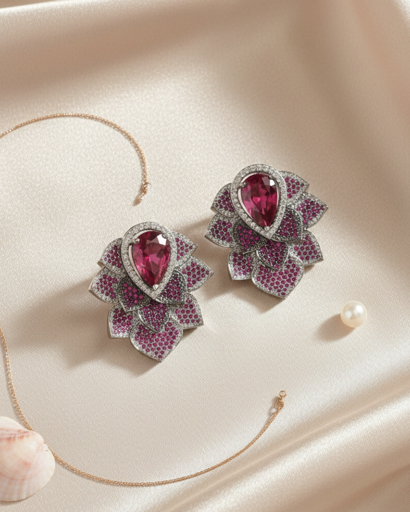 Ruby Blush American Diamond Zirconia Stud Earrings 