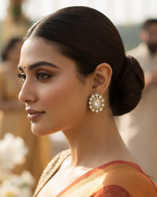 Golden Aarvi American Diamond Zirconia Stud Earrings