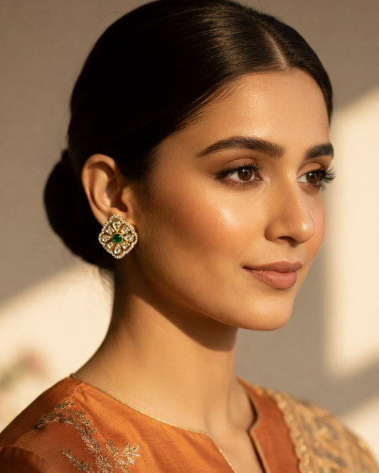 Emerald Alina  American Diamond Zirconia Stud Earrings 