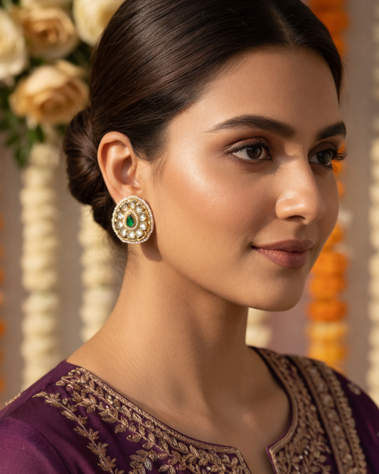 Emerald Amani American Diamond Zirconia Ethnic Stud Earrings 