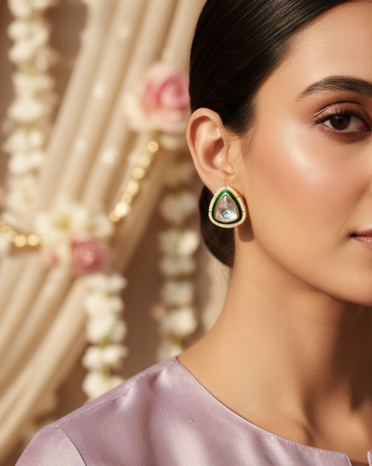 Emerald Amisha American Diamond Zirconia Enamel Stud Earrings
