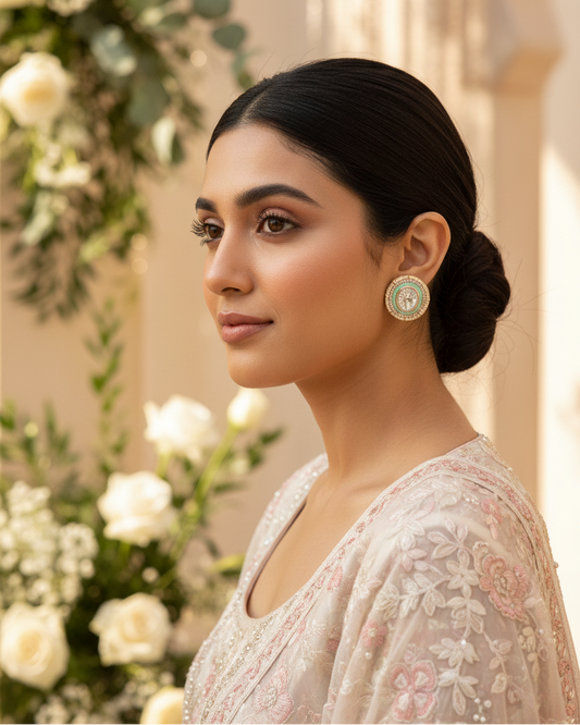 Mint Amisha American Diamond Zirconia Meenakari Stud Earrings