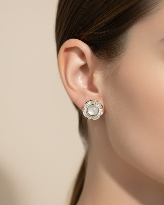 Golden Bloom American Diamond Zirconia Stud Earrings