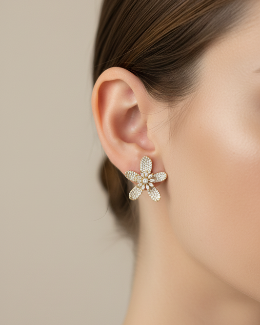 Golden Bloom American Diamond Zirconia Stud Earrings 