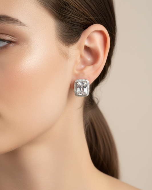 Silver Solitaire Zirconia American Diamond Stud Earrings