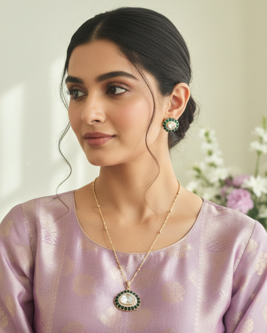 Green Nitya Zirconia Pendant Set