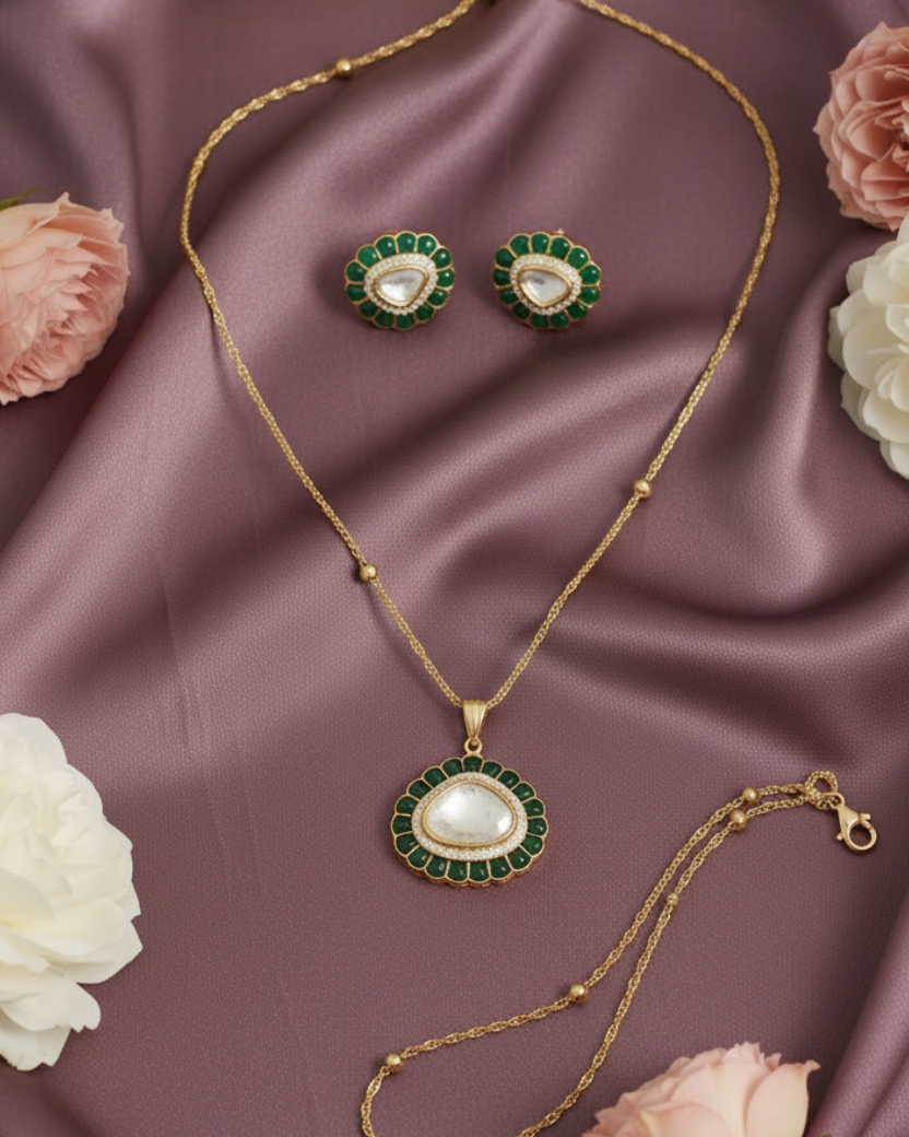 Green Nitya Zirconia Pendant Set