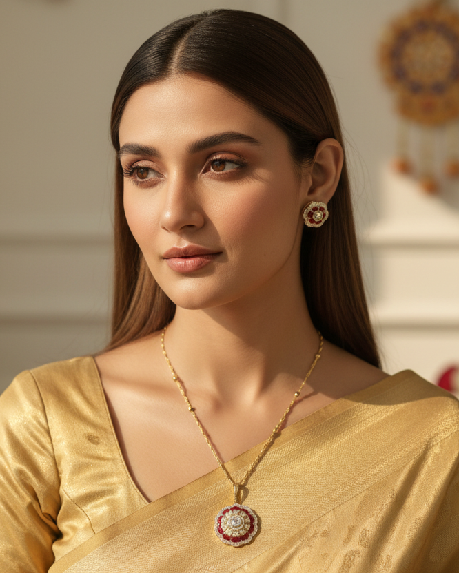 Red Nitya Zirconia Pendant Set
