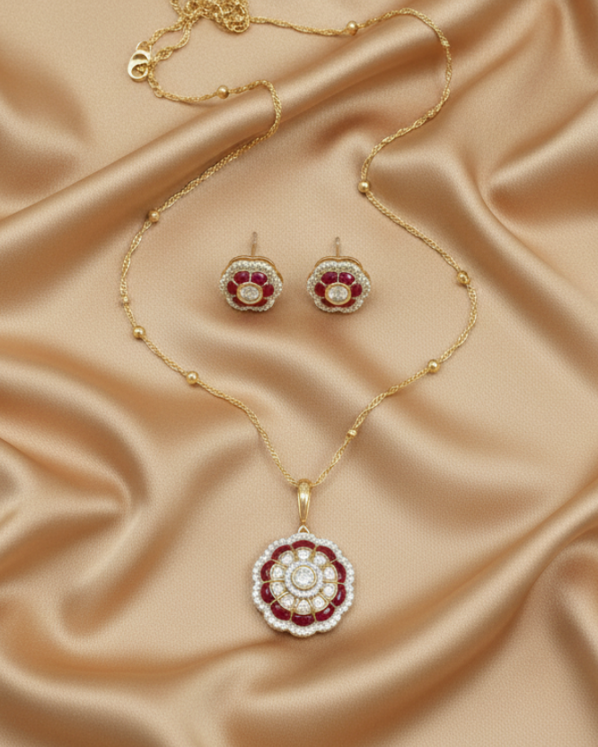 Red Nitya Zirconia Pendant Set