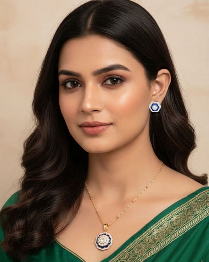 Navy Nitya Zirconia Pendant Set