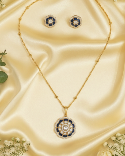 Navy Nitya Zirconia Pendant Set