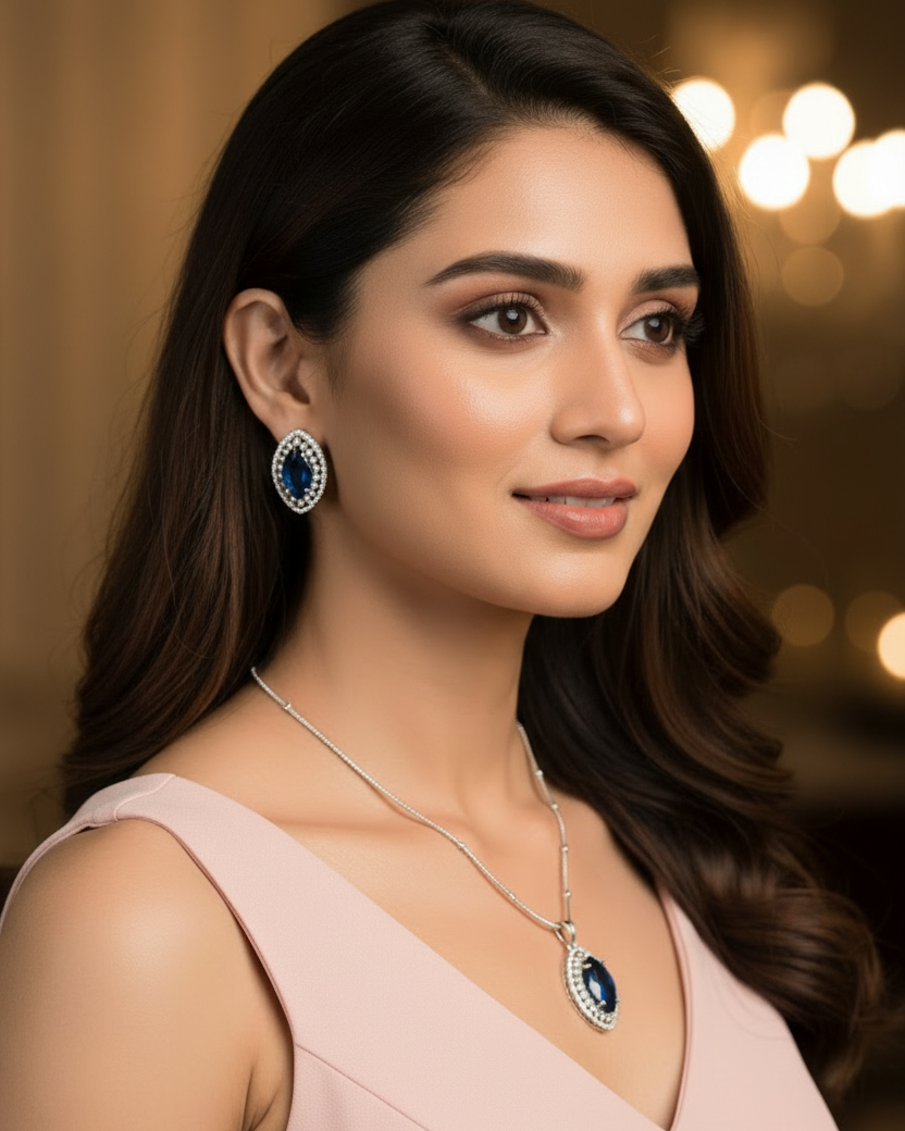 Navy Grace Zirconia Pendant Set
