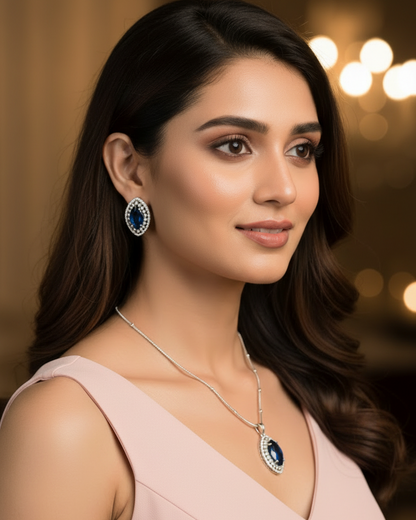 Navy Grace Zirconia Pendant Set