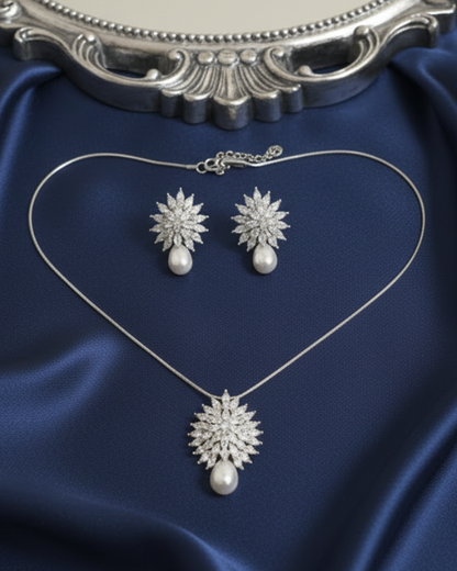 White Cluster Zirconia Pendant Set