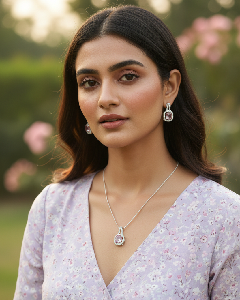 Pink Sia Zirconia Pendant Set