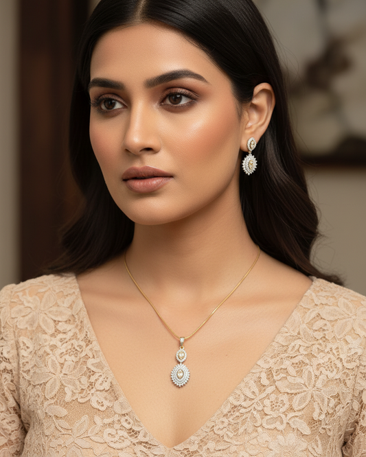 Golden Pluse Zirconia Pendant Set