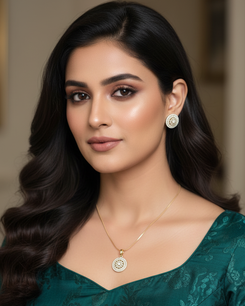 Gold Orbit Zirconia Pendant Set