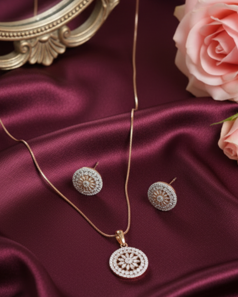 Gold Orbit Zirconia Pendant Set
