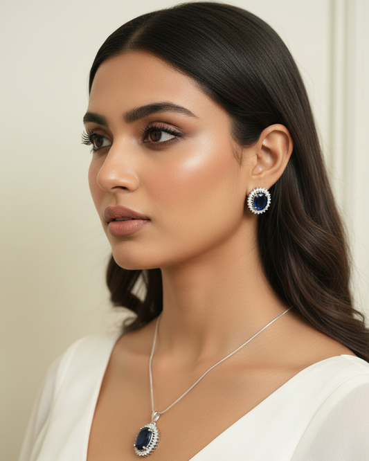 Navy Evoke Zirconia Pendant Set