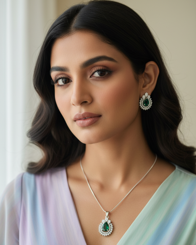 Emerald Bright Zirconia Pendant Set