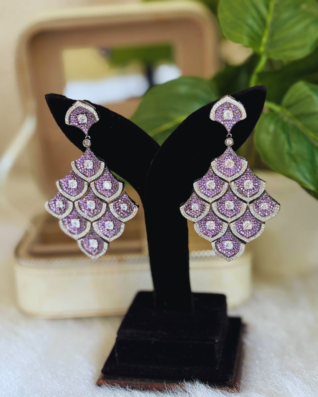 Purple Royal American Diamond Zirconia Shoulder Duster Earrings 